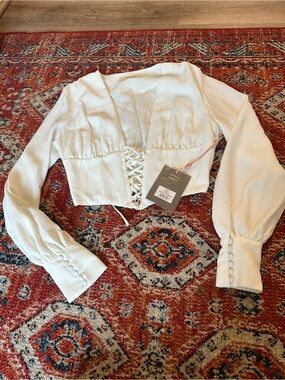 House of CB White Lace-Up Corset Crop Top